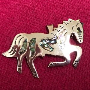 Sterling Silver Mexico Horse Pin Pendant Abalone